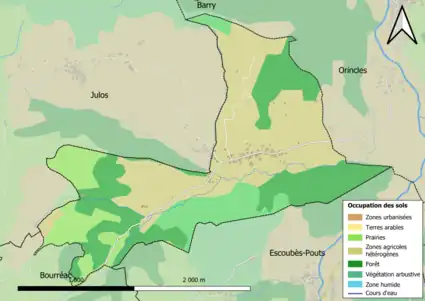 Carte en couleurs présentant l'occupation des sols.