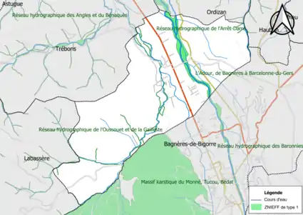 Carte des ZNIEFF de type 1 sur la commune.