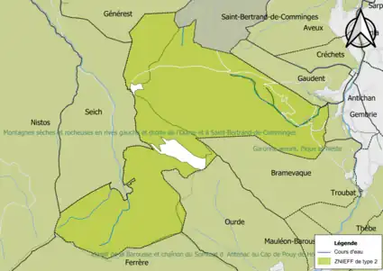 Carte des ZNIEFF de type 2 sur la commune.