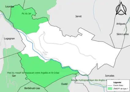 Carte des ZNIEFF de type 1 sur la commune.