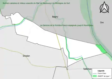 Carte de la ZNIEFF de type 1 sur la commune.