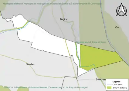 Carte de la ZNIEFF de type 2 sur la commune.