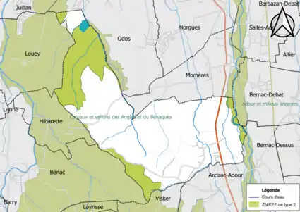 Carte des ZNIEFF de type 2 sur la commune.