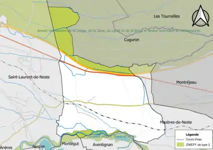 Carte des ZNIEFF de type 2 sur la commune.