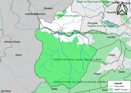 Carte des ZNIEFF de type 1 sur la commune.