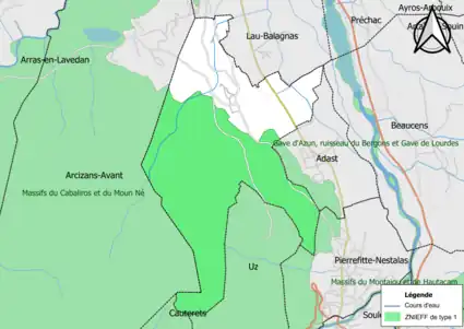 Carte de la ZNIEFF de type 1 sur la commune.