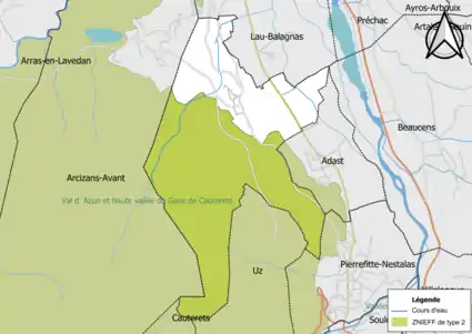 Carte de la ZNIEFF de type 2 sur la commune.