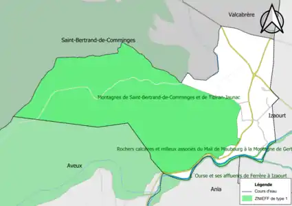 Carte des ZNIEFF de type 1 sur la commune.