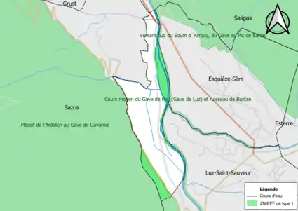 Carte des ZNIEFF de type 1 sur la commune.