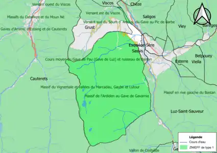 Carte des ZNIEFF de type 1 sur la commune.