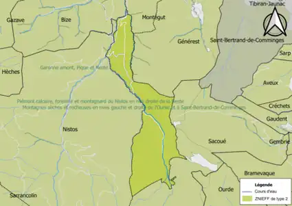 Carte de la ZNIEFF de type 2 sur la commune.