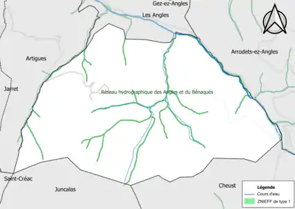 Carte de la ZNIEFF de type 1 sur la commune.