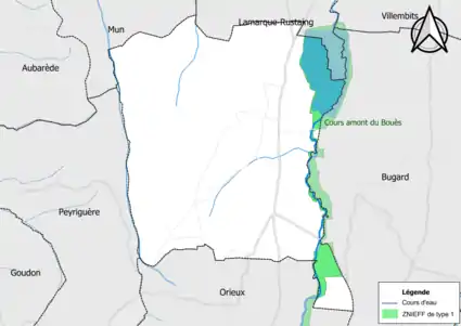 Carte de la ZNIEFF de type 1 sur la commune.