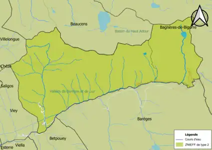 Carte des ZNIEFF de type 2 sur la commune.