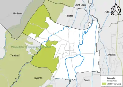 Carte de la ZNIEFF de type 2 sur la commune.