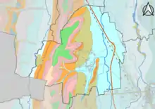 Carte montrant en couleurs le zonage géologique simplifié d'une commune