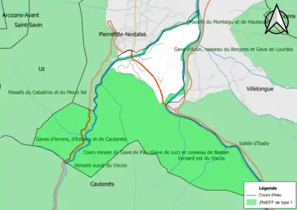 Carte des ZNIEFF de type 1 sur la commune.