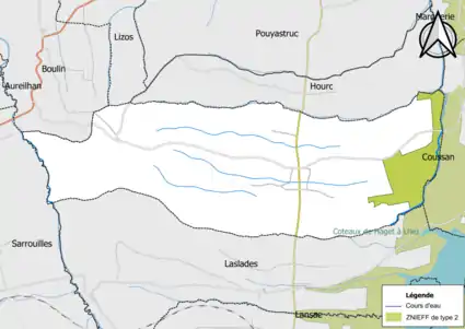 Carte de la ZNIEFF de type 2 sur la commune.