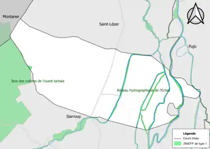 Carte des ZNIEFF de type 1 sur la commune.