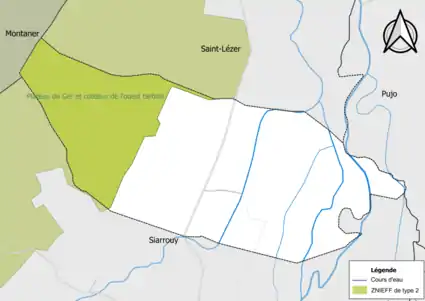 Carte de la ZNIEFF de type 2 sur la commune.