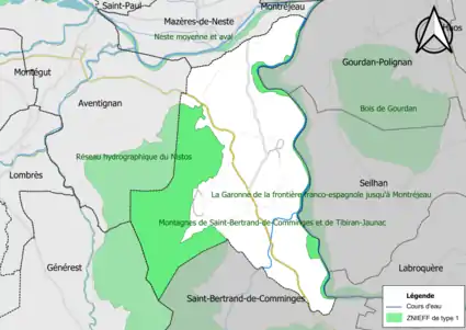 Carte des ZNIEFF de type 1 sur la commune.