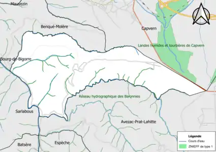 Carte de la ZNIEFF de type 1 sur la commune.