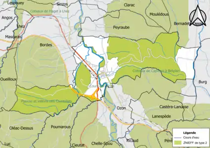 Carte des ZNIEFF de type 2 sur la commune.