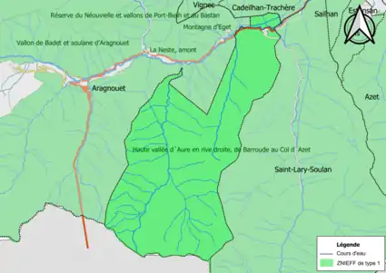 Carte des ZNIEFF de type 1 sur la commune.