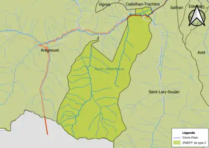 Carte de la ZNIEFF de type 2 sur la commune.