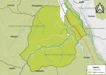 Carte des ZNIEFF de type 2 sur la commune.