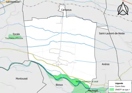 Carte de la ZNIEFF de type 1 sur la commune.