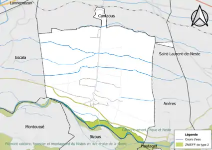 Carte de la ZNIEFF de type 2 sur la commune.