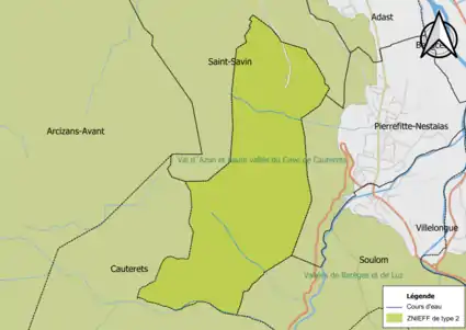 Carte de la ZNIEFF de type 2 sur la commune.