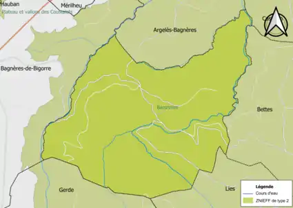 Carte de la ZNIEFF de type 2 sur la commune.