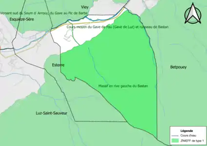 Carte des ZNIEFF de type 1 sur la commune.