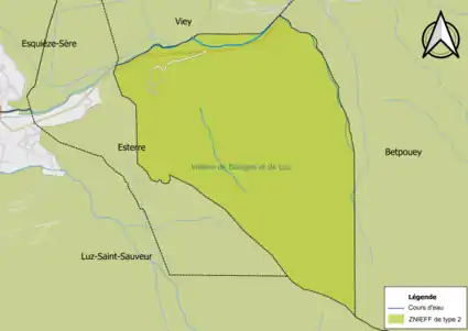 Carte de la ZNIEFF de type 2 sur la commune.