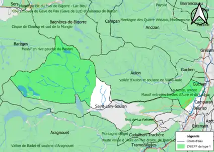 Carte des ZNIEFF de type 1 sur la commune.