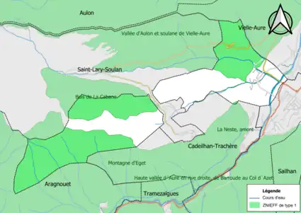 Carte des ZNIEFF de type 1 sur la commune.