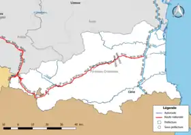 Carte du réseau routier national (autoroutes et routes nationales) dans le département des Pyrénées-Orientales