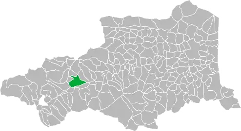 Situation de la commune (en vert) relativement au département.
