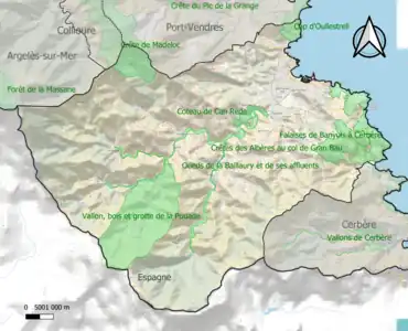 Carte des ZNIEFF de type 1 sur la commune.