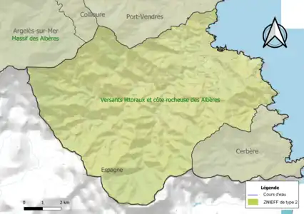 Carte de la ZNIEFF de type 2 sur la commune.