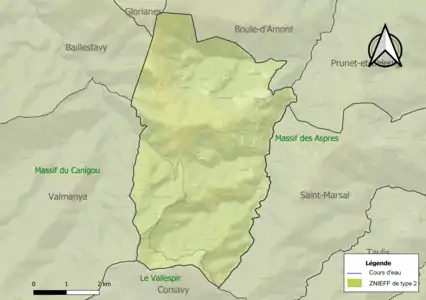 Carte des ZNIEFF de type 2 sur la commune.