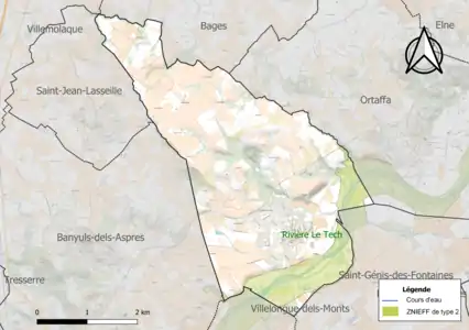 Carte de la ZNIEFF de type 2 sur la commune.