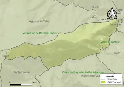 Carte de la ZNIEFF de type 2 sur la commune.