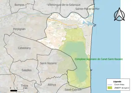 Carte de la ZNIEFF de type 2 sur la commune.