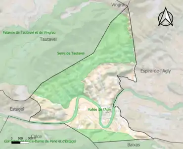 Carte des ZNIEFF de type 1 sur la commune.