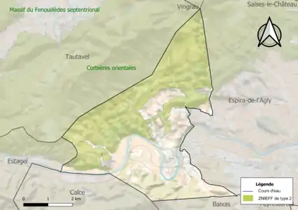 Carte de la ZNIEFF de type 2 sur la commune.