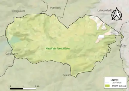 Carte de la ZNIEFF de type 2 sur la commune.