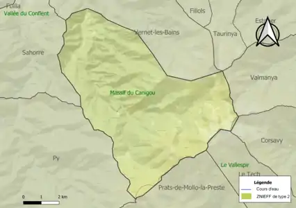 Carte des ZNIEFF de type 2 sur la commune.